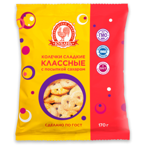 Колечки сладкие "КЛАССНЫЕ" с посыпкой сахаром, 170 г Колечки сладкие "КЛАССНЫЕ" с посыпкой сахаром, 170 г - Кондитерский комбинат "Кубань"