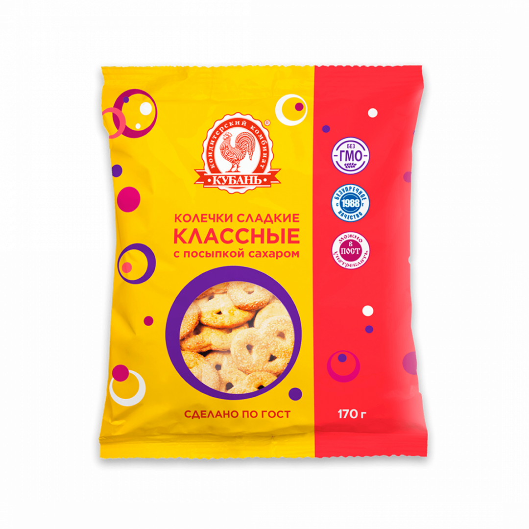 Колечки сладкие "КЛАССНЫЕ" с посыпкой сахаром, 170 г - Кондитерский комбинат "Кубань"